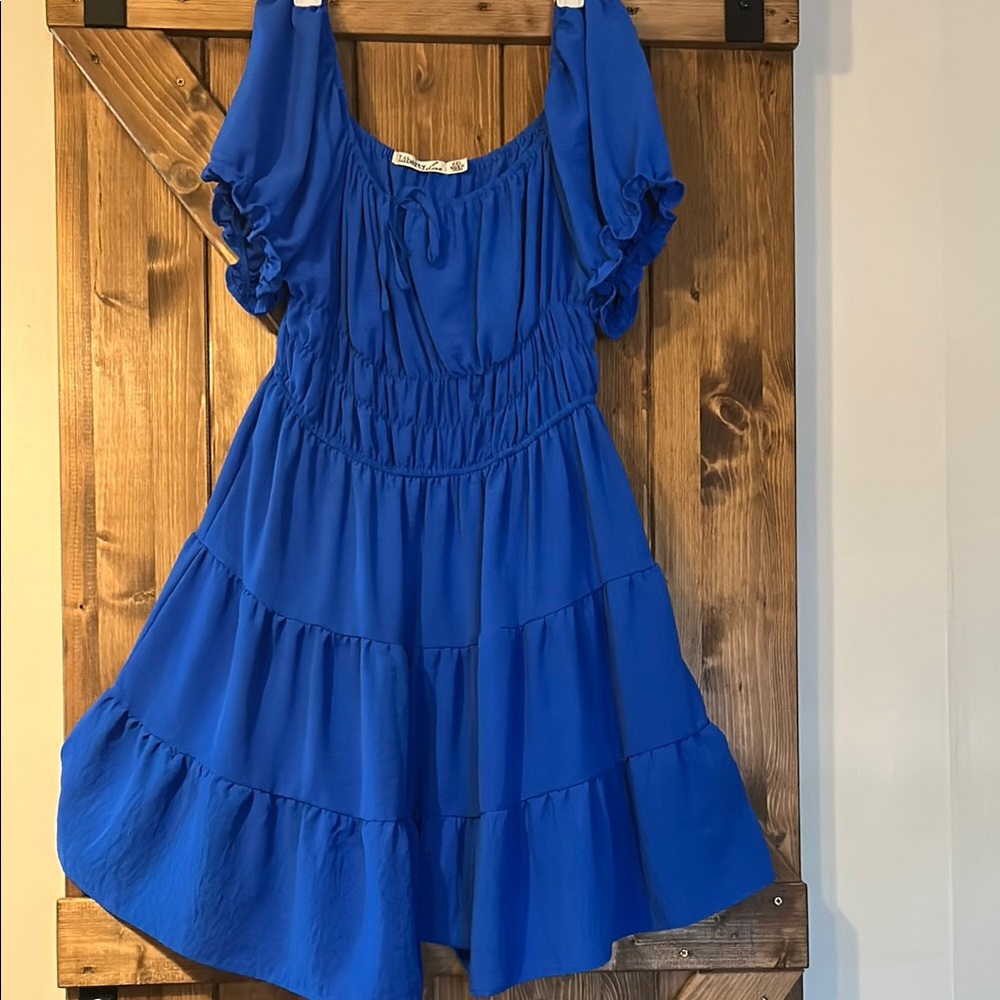 NWOT Liberty Love Blue Ruffled Off-the-Shoulder Sundress